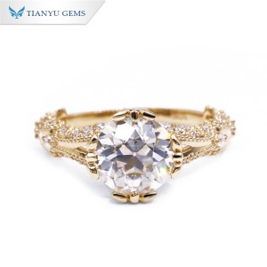 Tianyu Luxury Fine Jewelry Mil Grain Band Ring in 10K 14K 18K Yellow Gold with D VVS OEC Moissanite Diamond Wedding Gifts