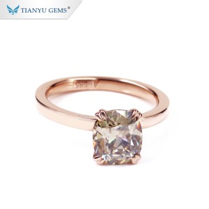 Tianyu fine jewelry customized 14K 18k rose Gold 7*8mm cushion old mine cut champagne Moissanite engagement solitaire Ring
